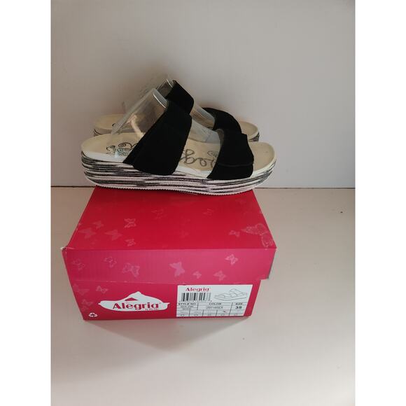 Alegria Mixie Black Adjustable T Straps Black  Leather Sandals 38 US sz 8 - Picture 6 of 7